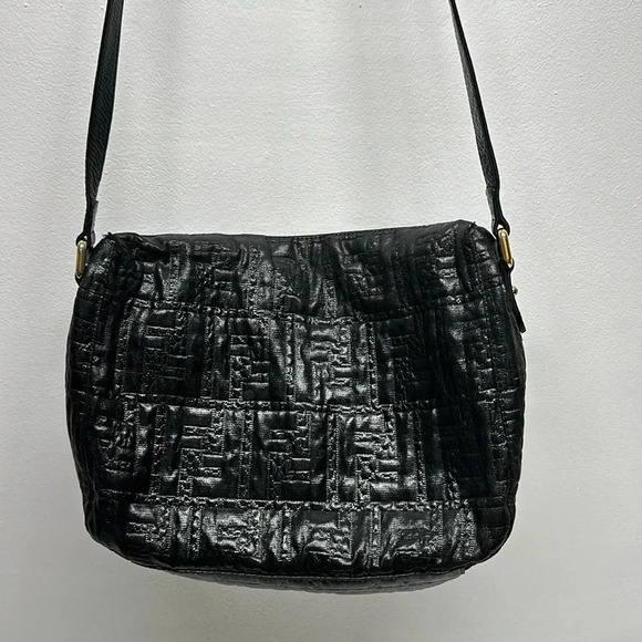 Fendi FF Quilted Coated Canvas Embossed Crossbody Bag Purse Designer Black Gold - Picture 10 of 17